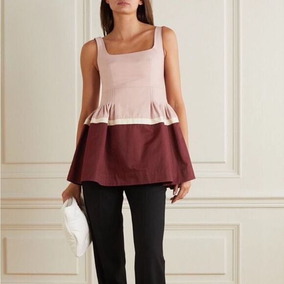 NWT Minjukim Pink Top Pleated Mini Dress Twill Peplum Size M - Picture 3 of 15